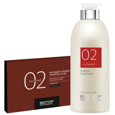 Комплект против перхоти BIOTOP 02 Eco Dandruff Duo XXL: шампунь и набор ампул
