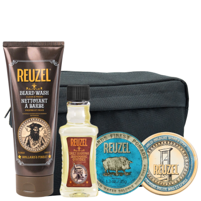 Мужской набор Reuzel Quattro: два шампуня, голубая помада и твердый одеколон Мужской набор Reuzel Quattro: два шампуня, голубая помада и твердый одеколон