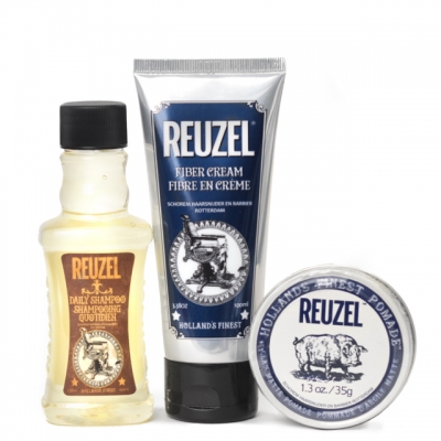 Мини-комплект Reuzel Clay Kit: шампунь, крем для укладки и матовая глина сильной фиксации