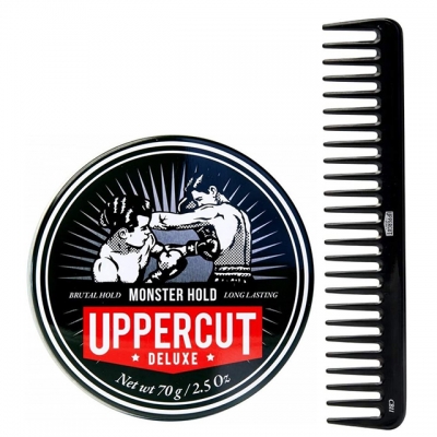 Комплект для мужчин Uppercut Deluxe Duo: помада экстрасильной фиксации и расческа