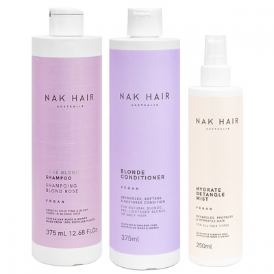 Комплект NAK Trio «Розовый блонд»: шампунь, кондиционер и спрей
