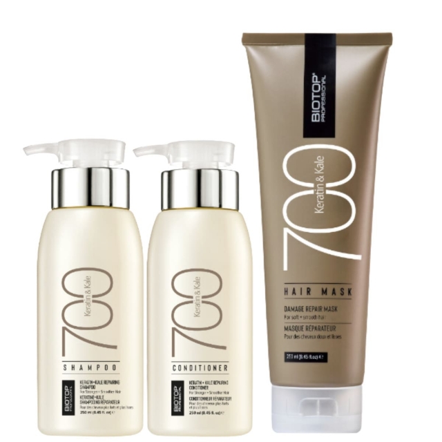 Комплект BIOTOP 700 Keratin Trio «Кератин» для сильно поврежденных и жестких волос: шампунь, кондиционер и маска