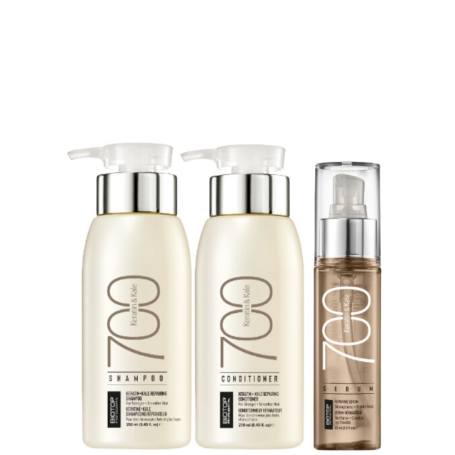 Комплект BIOTOP 700 Keratin Trio «Кератин» для сильно поврежденных и жестких волос: шампунь, кондиционер и сыворотка