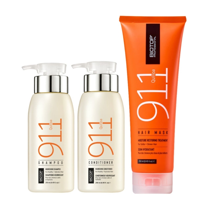 Комплект BIOTOP 911 Quinoa Trio «Киноа» для поврежденных и тусклых волос: шампунь, кондиционер и маска