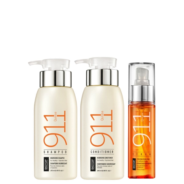 Комплект BIOTOP 911 Quinoa Trio «Киноа» для поврежденных и тусклых волос: шампунь, кондиционер и сыворотка