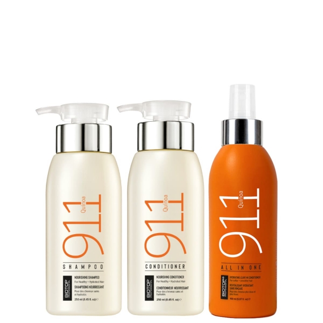 Комплект BIOTOP 911 Quinoa Trio «Киноа» для поврежденных и тусклых волос: шампунь, кондиционер и спрей