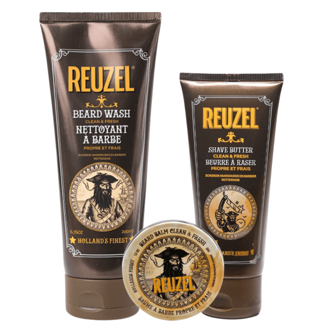 Комплект Reuzel Clean & Fresh Trio: шампунь, масло для бритья и бальзам для бороды
