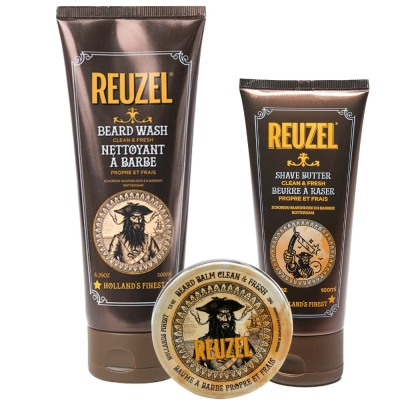 Комплект Reuzel Trio: шампунь, масло для бритья и бальзам для бороды