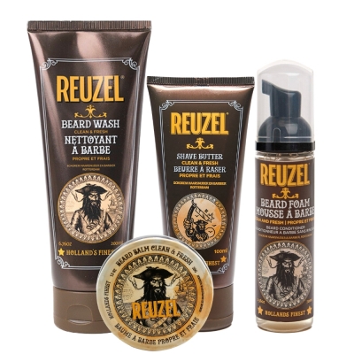 Комплект для ухода за бородой Reuzel Quattro: шампунь, пена, масло и бальзам