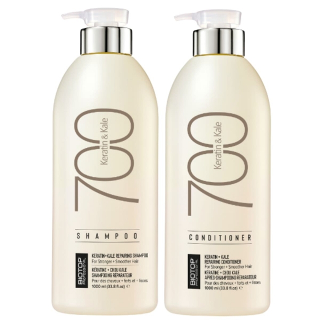 Комплект BIOTOP 700 Keratin Duo XXL «Кератин» для сильно поврежденных и жестких волос: шампунь и кондиционер, 1000 мл