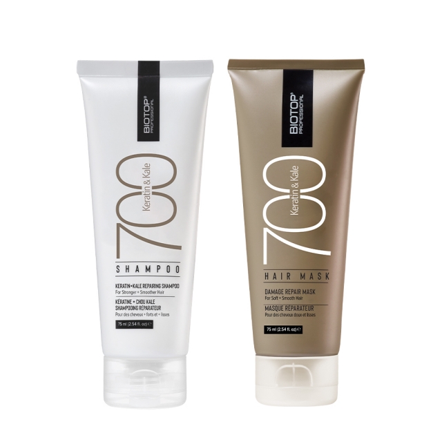 Комплект BIOTOP 700 Keratin Duo «Кератин» для сильно поврежденных и жестких волос: шампунь и маска, 75 мл