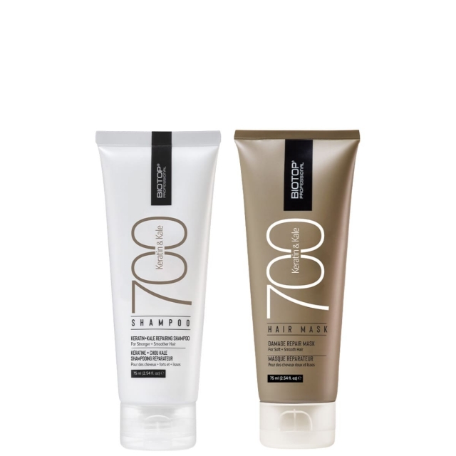 Комплект BIOTOP 700 Keratin Duo «Кератин» для сильно поврежденных и жестких волос: шампунь и маска, 75 мл