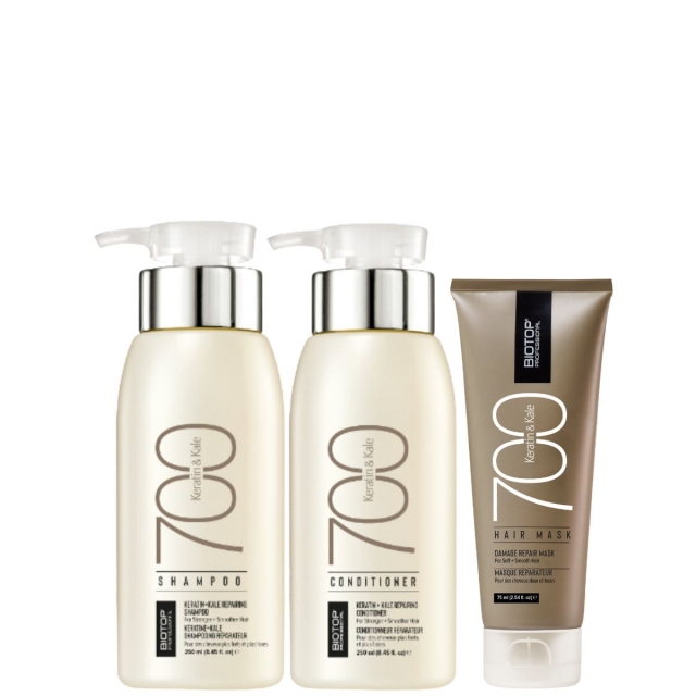 Комплект BIOTOP 700 Keratin Trio «Кератин» для сильно поврежденных и жестких волос: шампунь, кондиционер и маска
