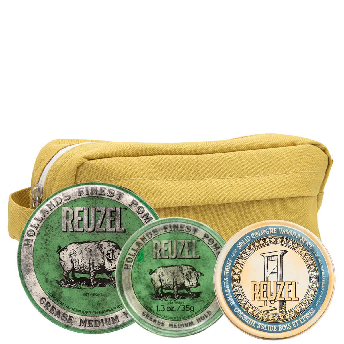 Мужской набор Reuzel Trio: две зеленые помады средней фиксации и твердый одеколон