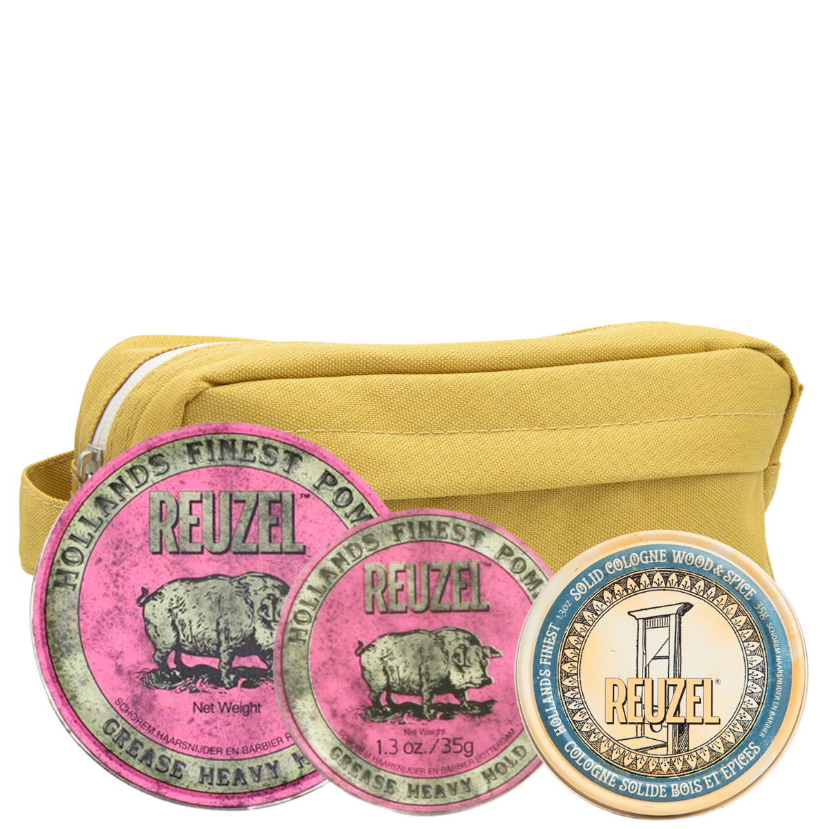 Мужской набор Reuzel Trio: две розовые помады сильной фиксации и твердый одеколон