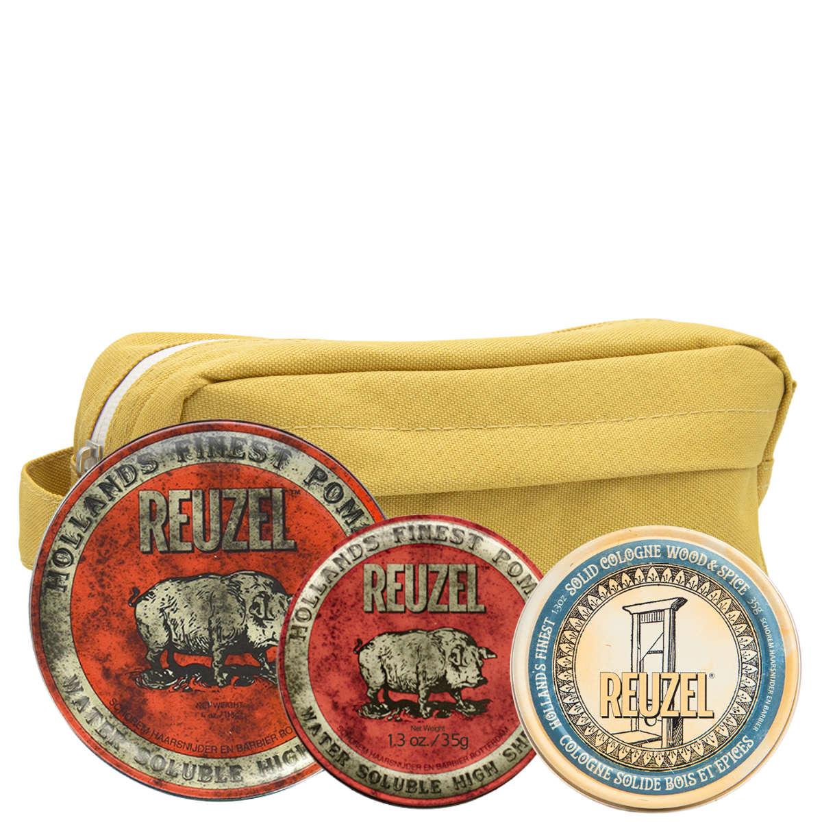 Мужской набор Reuzel Trio: две красные помады средней фиксации и твердый одеколон