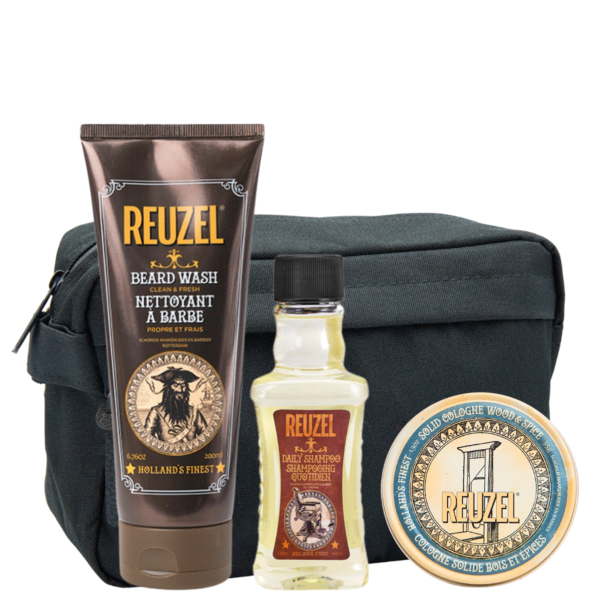 Мужской набор Reuzel Trio: шампунь для бороды, ежедневный шампунь и твердый одеколон