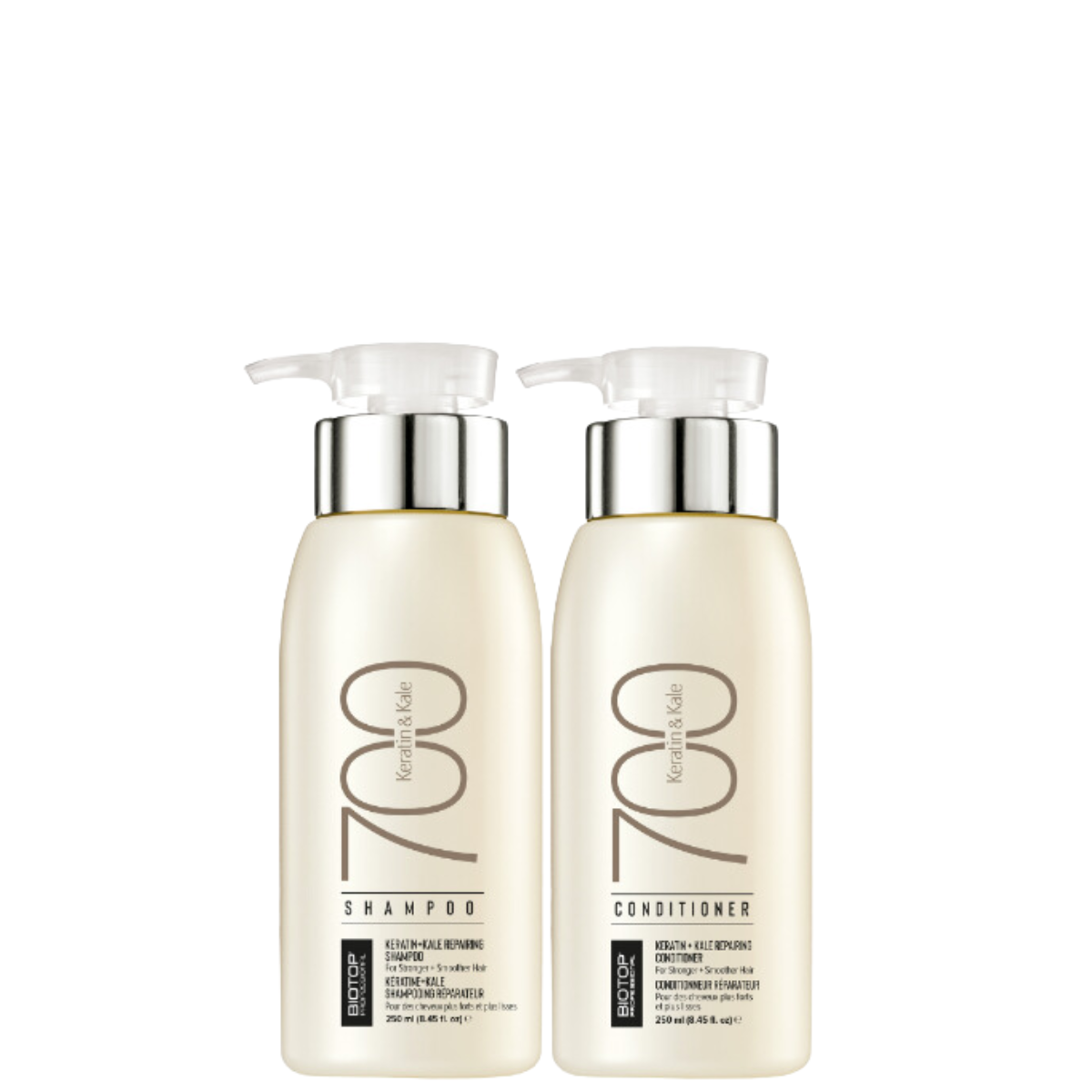 Комплект BIOTOP 700 Keratin Duo для сильно поврежденных и жестких волос: шампунь и кондиционер, 250 мл