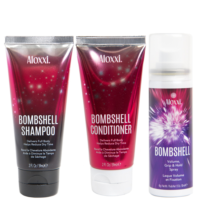 Мини-комплект «Взрывной объем» Aloxxi Bombshell: шампунь, кондиционер и спрей